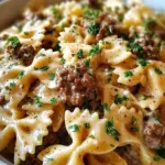 Beef and Bowtie Pasta with Alfredo Sauce