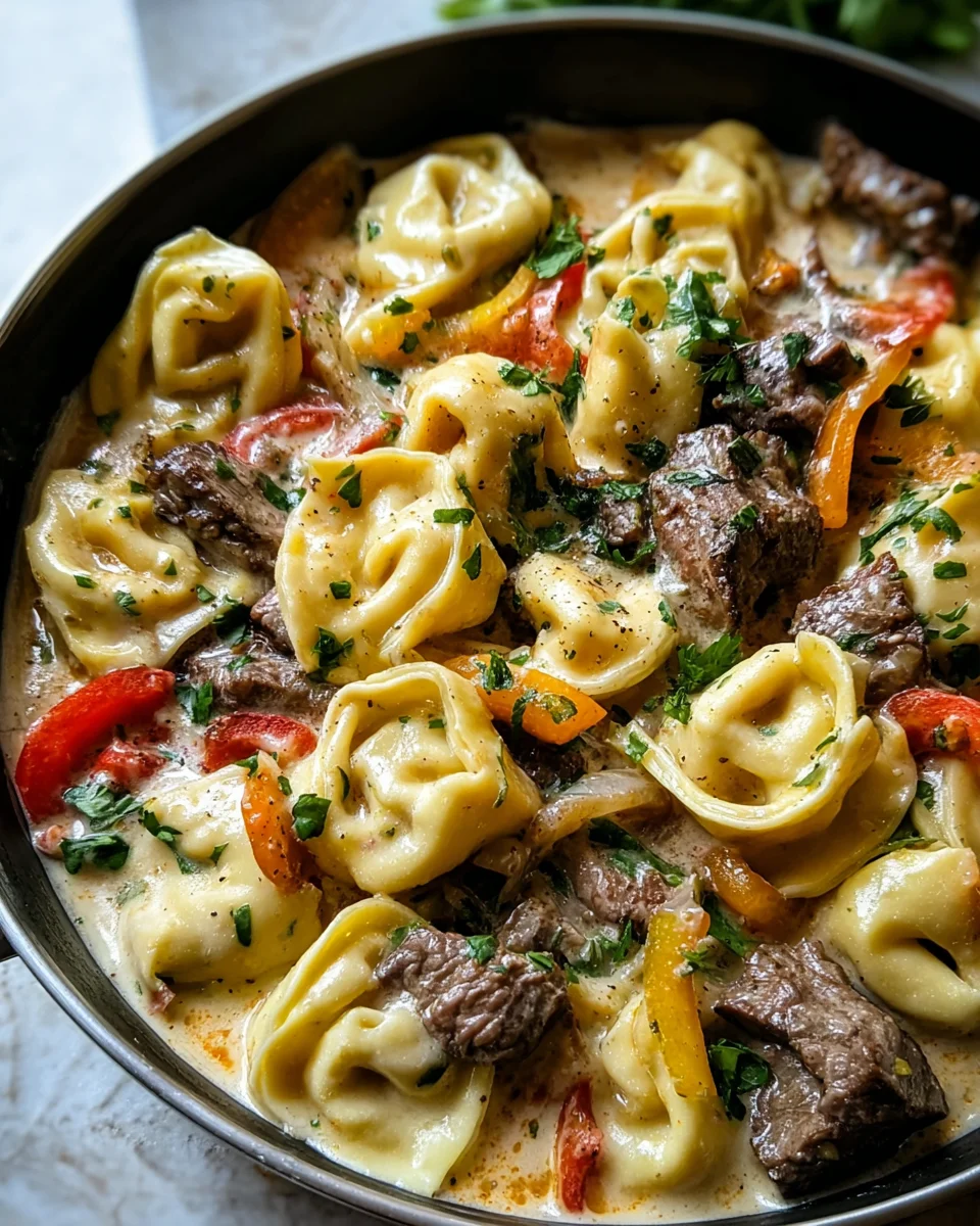 Cheesesteak Tortellini in Creamy Provolone Sauce