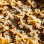Cheesy Beef and Bowtie Pasta in Garlic Butter