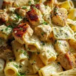 Creamy Garlic Butter Chicken and Rigatoni in Parmesan Sauce