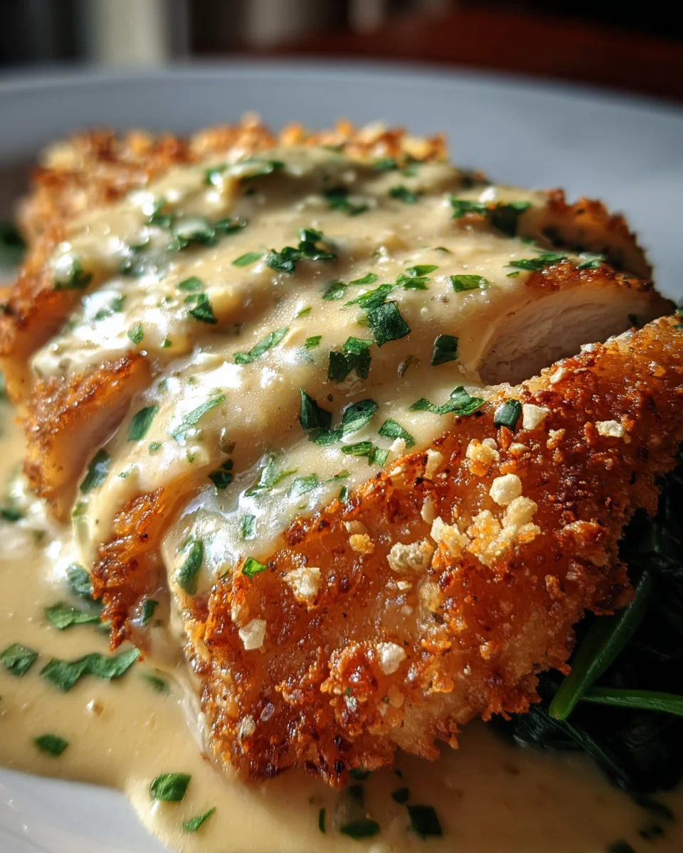 Crispy Parmesan Chicken with a Rich Garlic Sauce