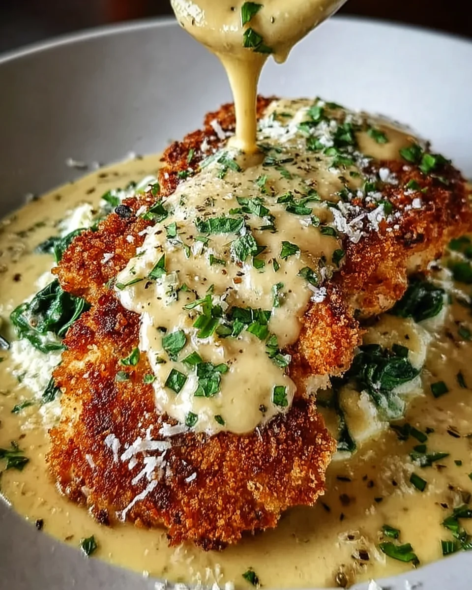 Crispy Parmesan Chicken with a Rich Garlic Sauce