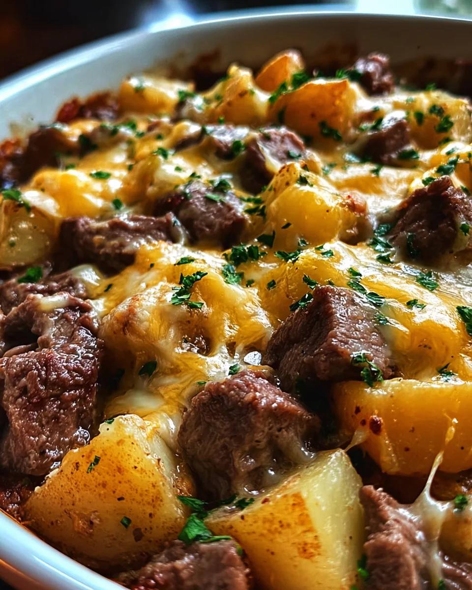 Crockpot Loaded Steak and Potato Bake Recipe