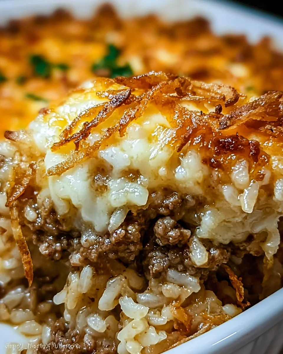 French Onion Ground Beef and Rice Casserole