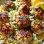 Greek Chicken Meatballs with Lemon Orzo