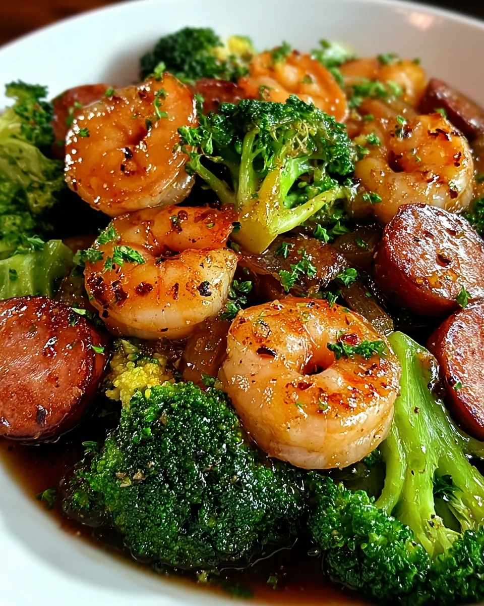 Honey Garlic Shrimp, Sausage, and Broccoli
