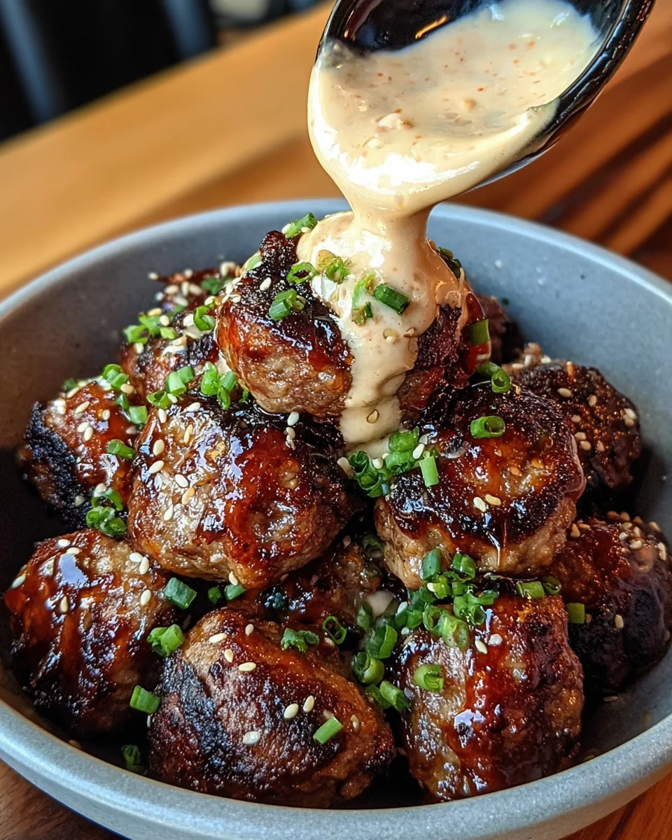 Korean BBQ Meatballs with Spicy Mayo Dip