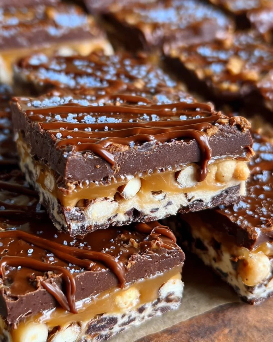 No Bake Crispy Snickers Bars