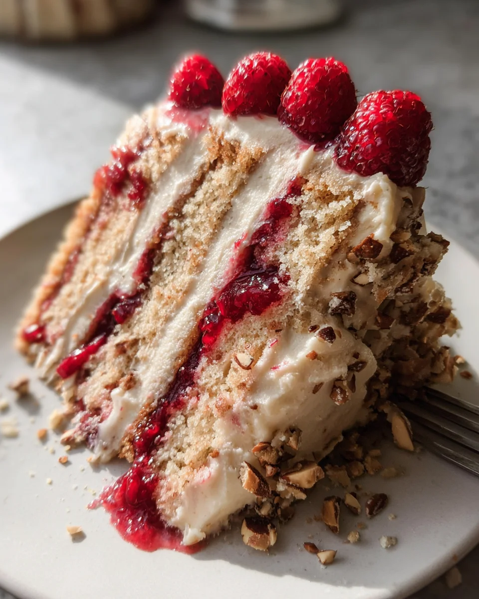 One Bowl Vegan Almond Raspberry Cake with Cream Cheese Frosting
