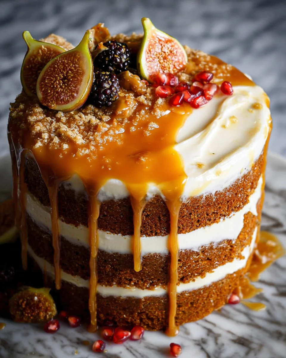 Pumpkin Cake with Cream Cheese Frosting and Salted Caramel Drizzle