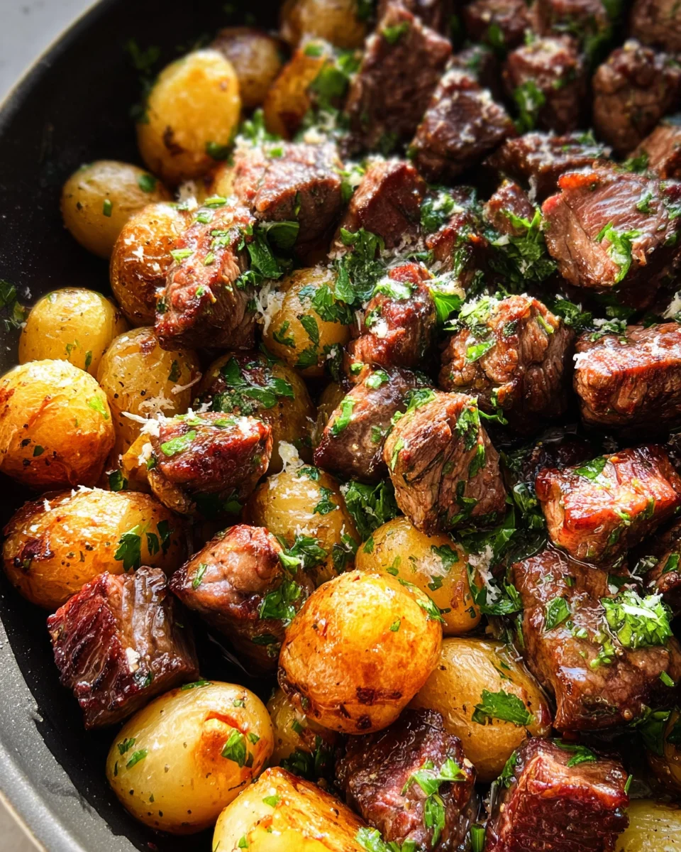 Slow Cooker Garlic Butter Beef Bites & Potatoes