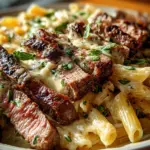 Steak and Creamy Garlic Parmesan Pasta