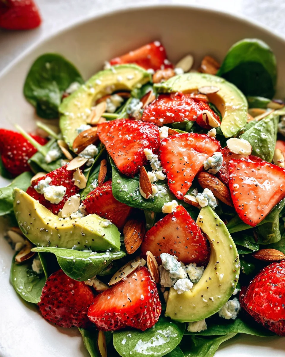 Strawberry Avocado Spinach Salad with Poppyseed Dressing