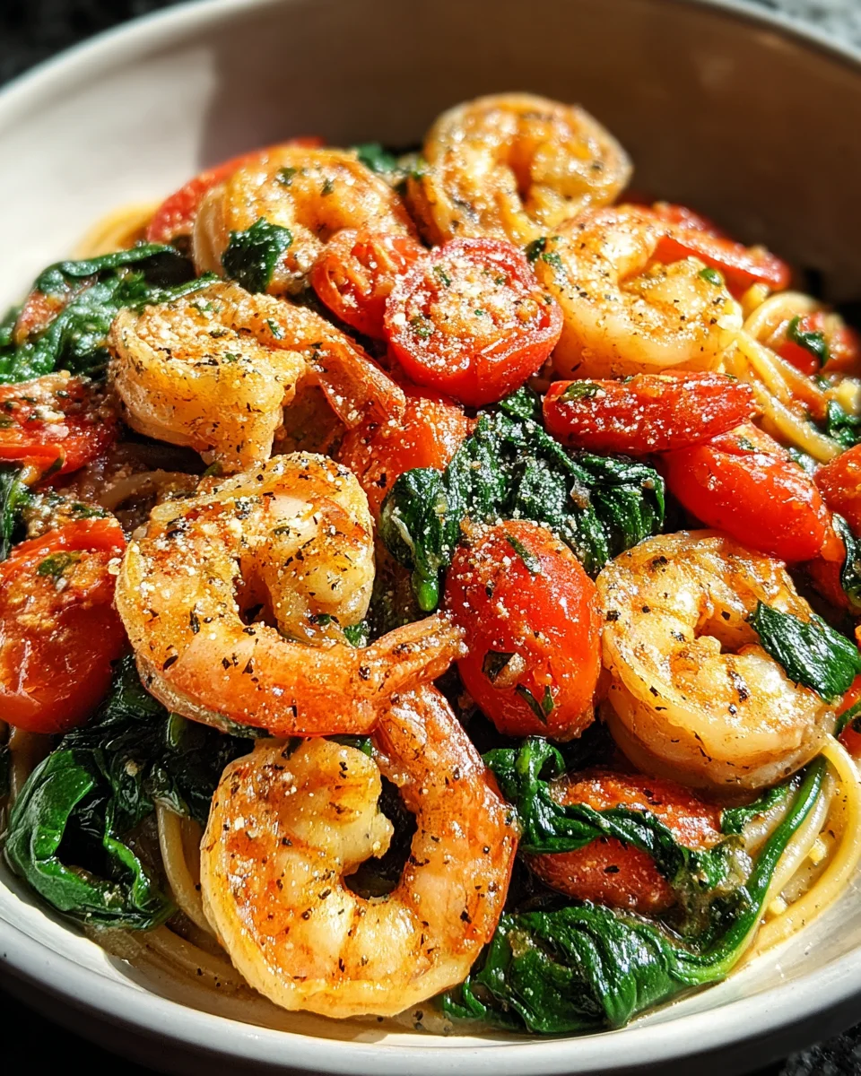 Tomato Spinach Shrimp Pasta