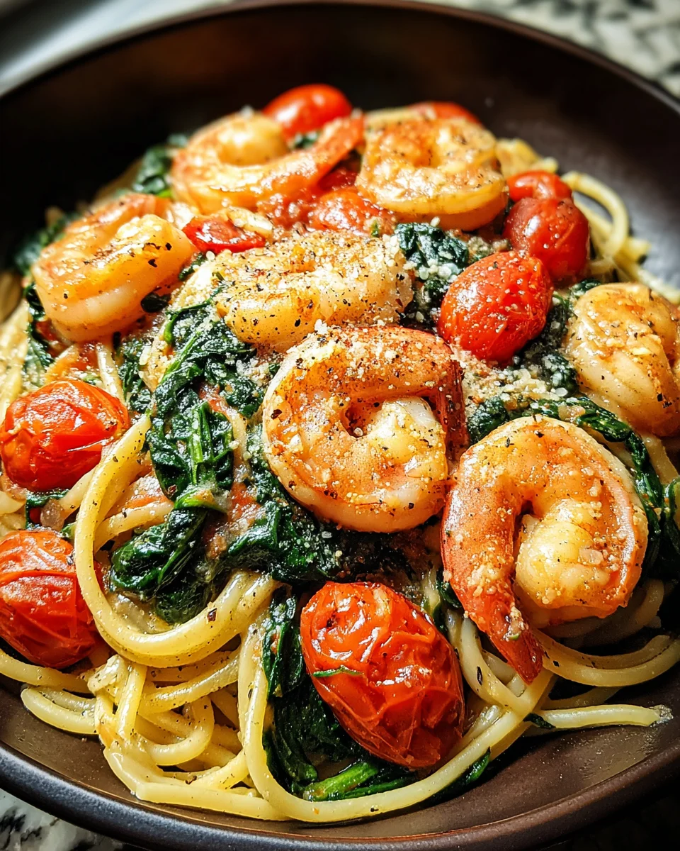 Tomato Spinach Shrimp Pasta